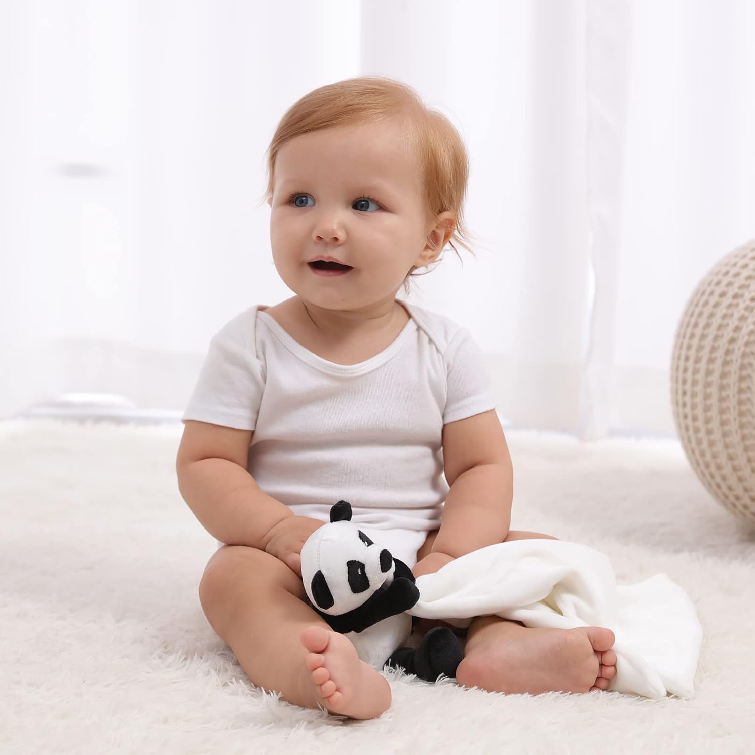 Apricot Lamb Stuffed Animals Security Blanket Panda Infant Nursery Character Blanket Luxury Snuggler Plush (White Panda, 10 Inches)