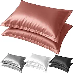 Kit 2 Fronha de Cetim Toque Suave Seda C/ 4 Abas 50x70cm Conforto Capa de Travesseiro Cabelo Antifrizz (Rosa Blush)