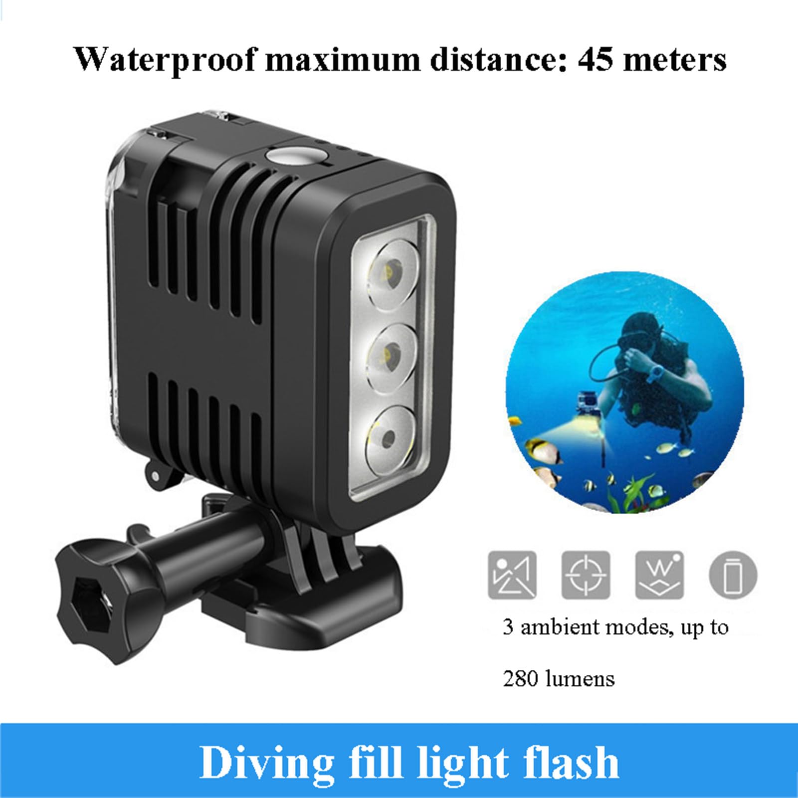 Luce impermeabile per fotografia subacquea a LED, luce di riempimento forte, accessori per fotocamera sportiva per fotografia subacquea