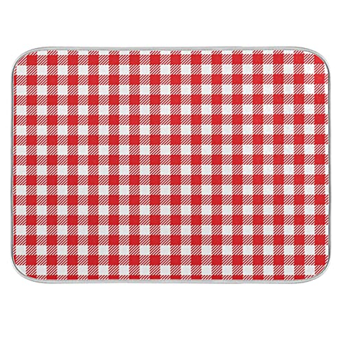 ZzWwR Simple Red White Plaid Pattern 16 x 18 Inches Absorbent Dish Drying Mat Microfiber Kitchen Countertop Table Protector Multi-Purpose Counter Rack Sink Drainer Pad