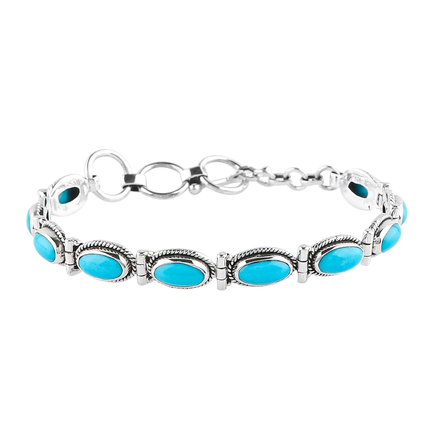 Sleeping Beauty Turquoise Toggle Bracelet, 925 Sterling Silver Jewelry