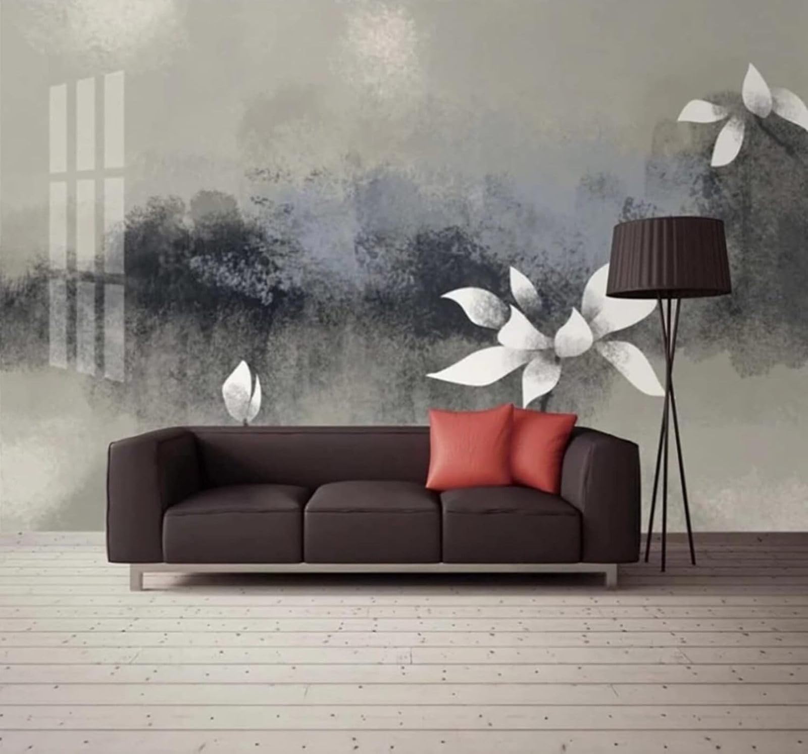 XLMING Abstract Grey Hand Drawn Lotus Art 3D Wallpaper Luxury Home Dining Decor Paste Sofa Living Room The Wall for Bedroom Mural-300cm×210cm