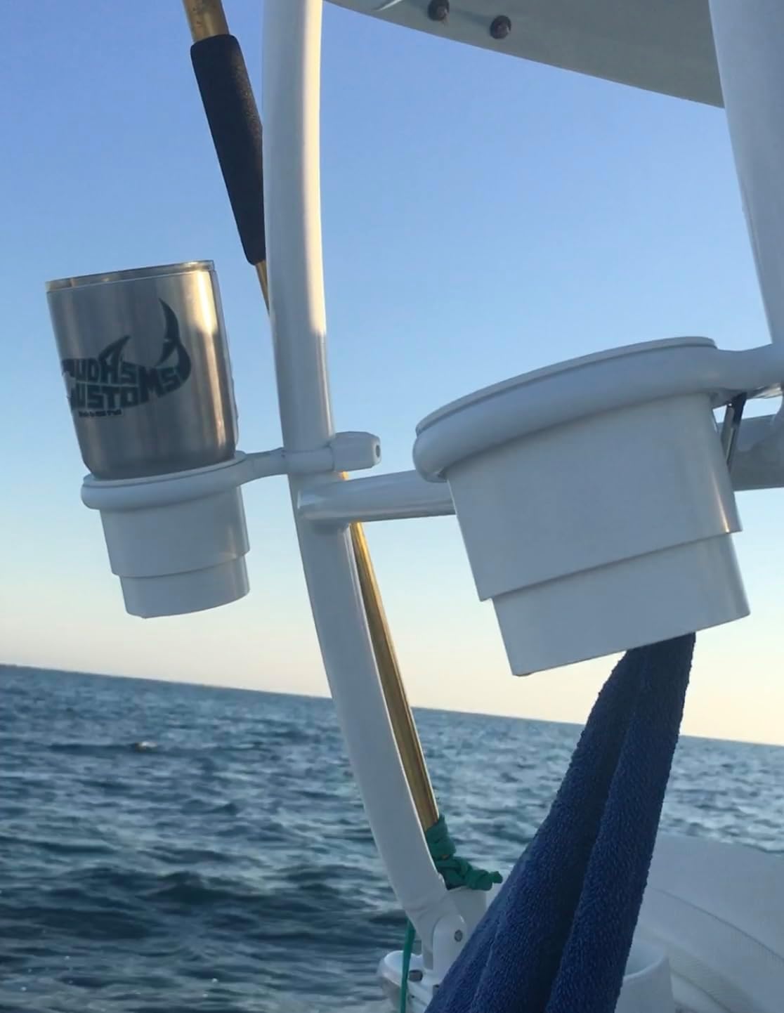 Marine Boat Cup Holder Universal Clamp-on Mount, Cuda Cup/Smart Cup Technology, Weatherproof Cup Holders for Boats, Treestands, Bikes & More fits 2 inch to 1 1/2 inch Outside Diameter