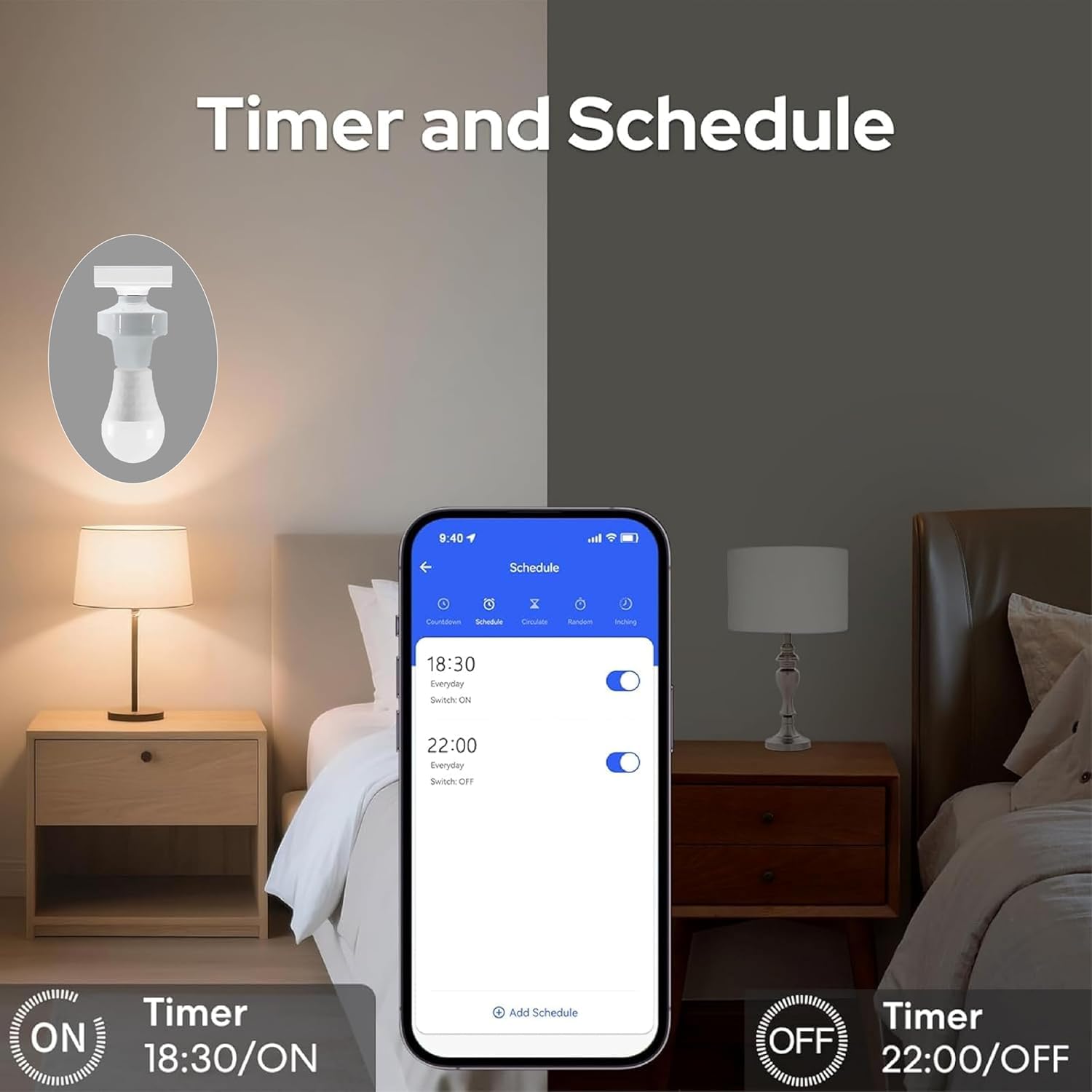 QIACHIP Remote Control Light Socket E26 E27 Bulb Socket Adapter, ZigBee Smart Light Holder Compatible with Alexa Echo Voice Control, Requires Zigbee Hub