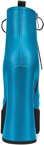 Miniatura 4 de HDEUOLM Botas de tobillo con tacón de plataforma alta y punta redonda para mujer botines cortos con cordones y cremallera clásicos