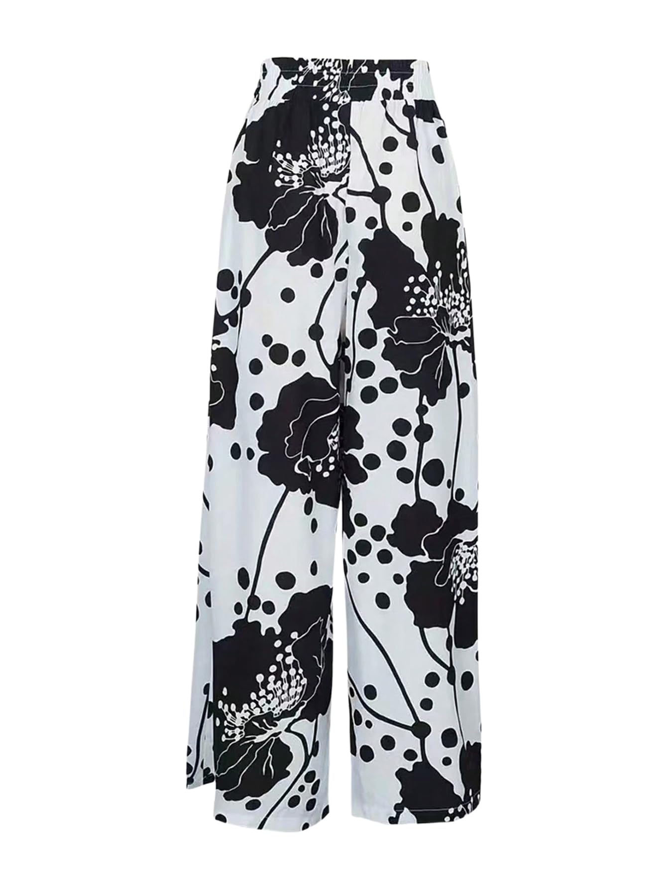 GORGLITTER Womens Plus Size Wide Leg Pants Dressy High Waisted Floral Workout Casual Palazzo Trousers