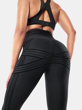 Fanka Powerband Resistance Leggings for Women, Full Length Sculpting Compression with Built-in Bands, Reversible Wear,Black,X-Small