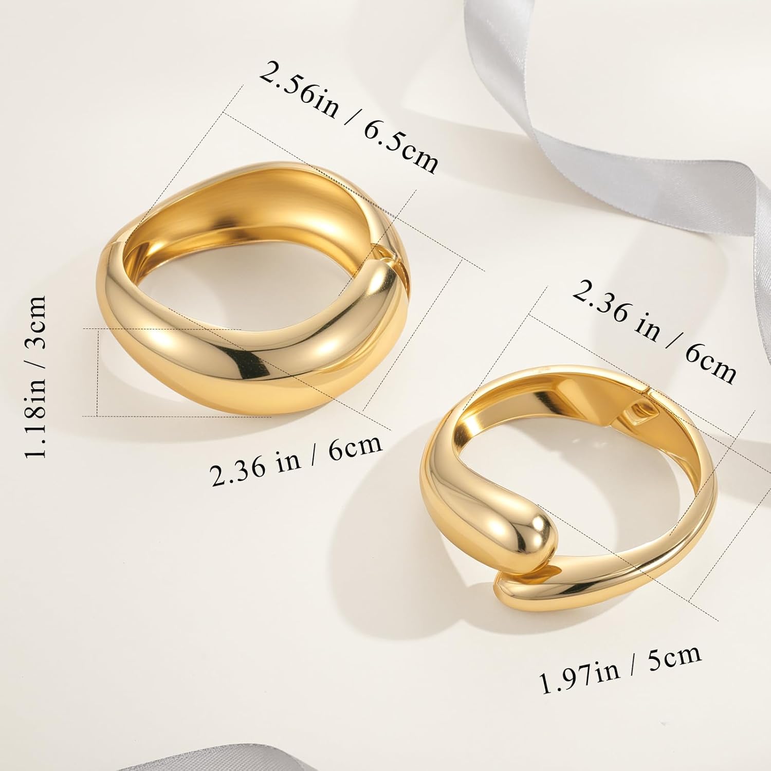 Yowivon Gold Bangles Bracelet for Women, Irregular Chunky Gold Bracelet Teardrop Wave Twisted Hinged Open Bangle Bracelets, Non Tarnish 18K Gold Plated Thick Cuff Bracelets Trendy Jewelry Gifts - Image 7