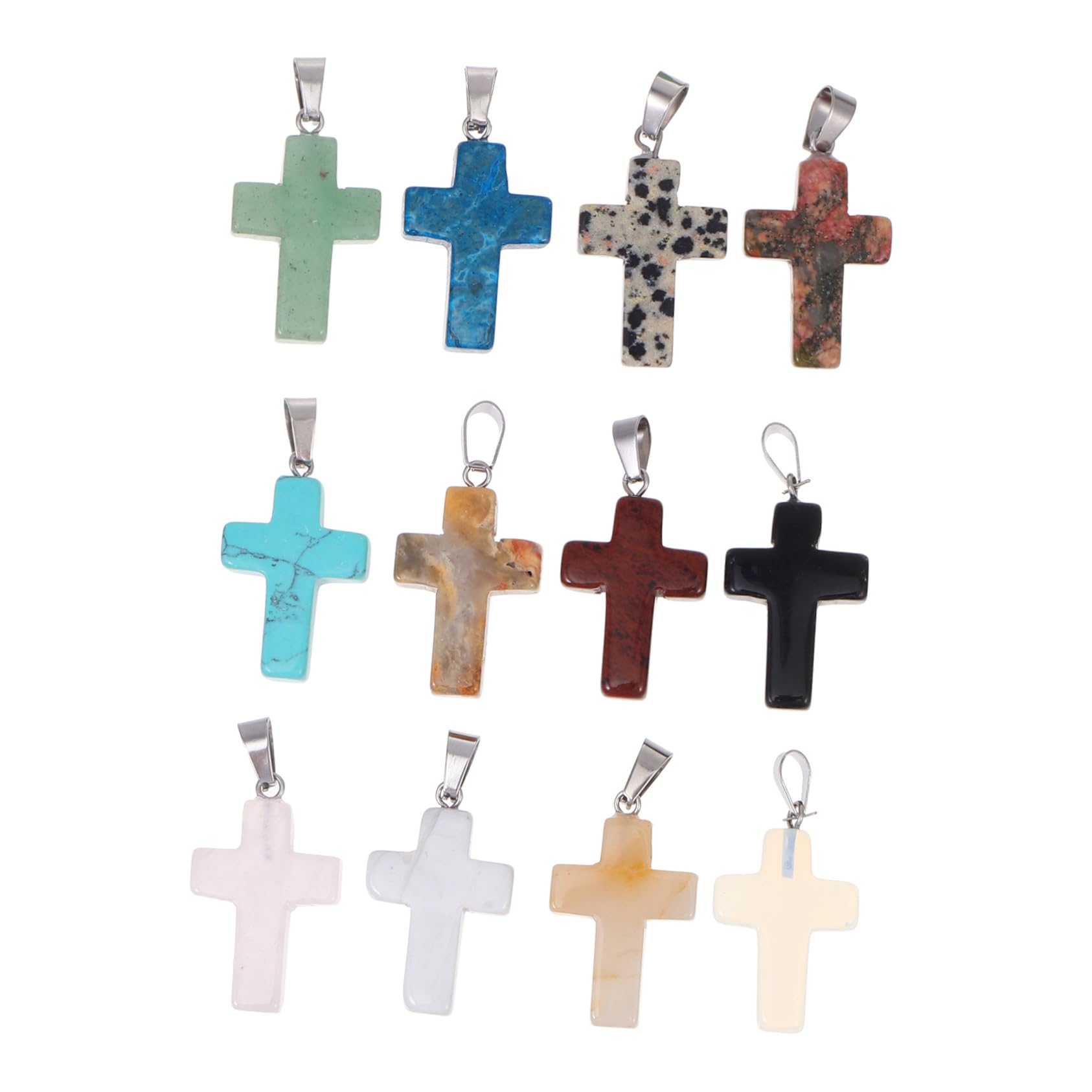 SHINEOFI 12 Piezas cruz de piedra natural colgante colgante de bricolaje cahrmas naturales llaveros originales cruces colgantes joyas colgante de joyería encanto colgante de bricolaje ágata