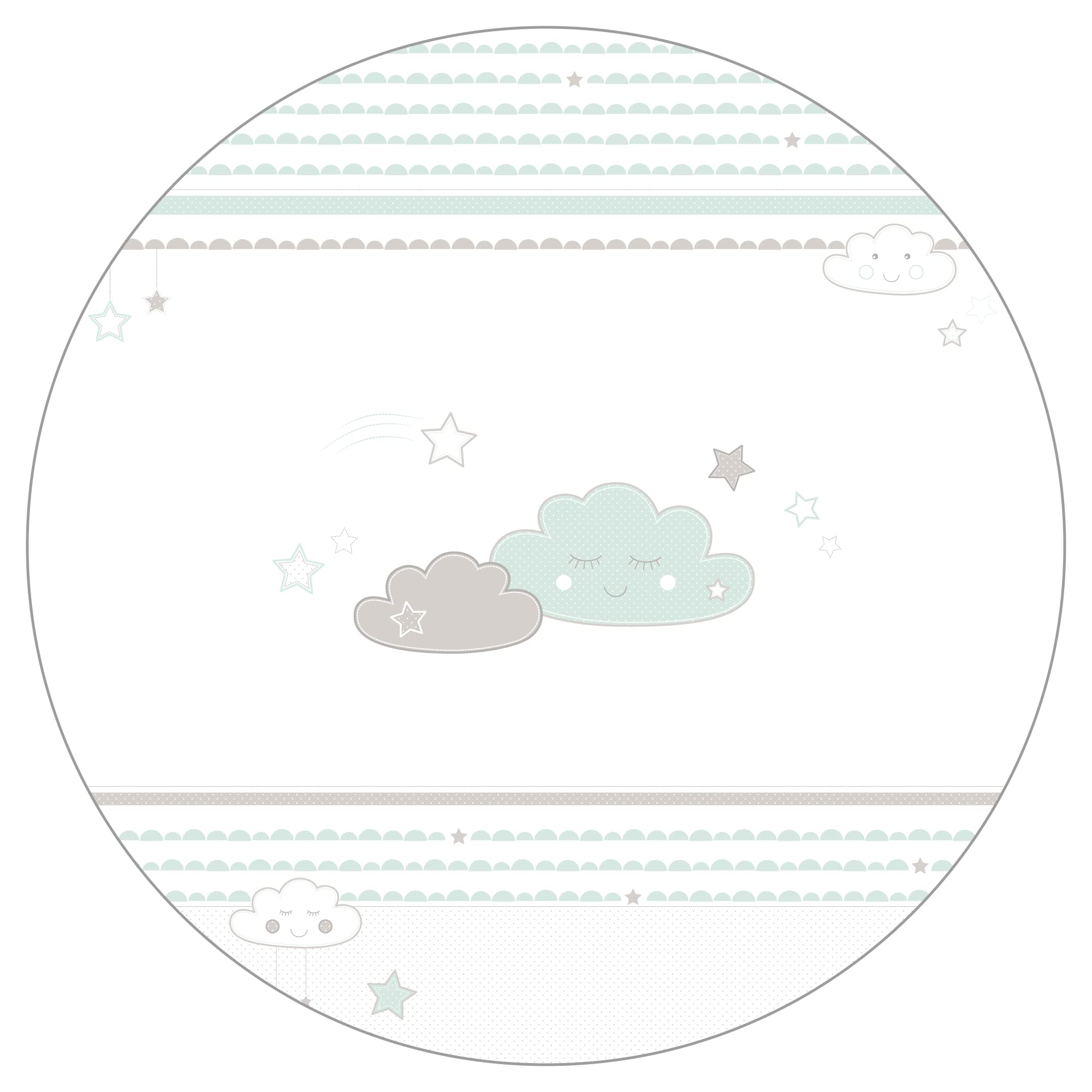 roba Lit Cododo Complet 60 x 120 cm Happy Cloud - Textiles Complets avec Motif de Nuages - Matelas, Ciel, Parure de Lit - 4 Roues à Freins - Bois Blanc
