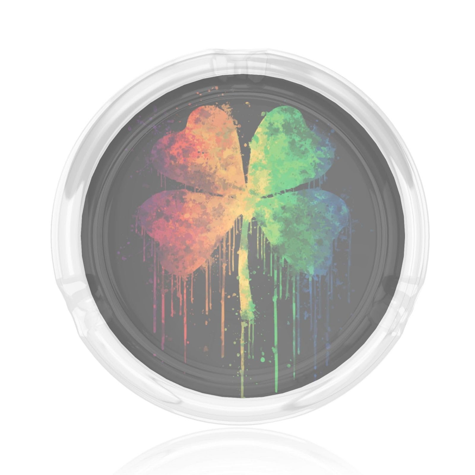 Rainbow Shamrock With Paint Splashes Glass Ashtray For Cigarettes Ash Trays Case For Home Office Decor