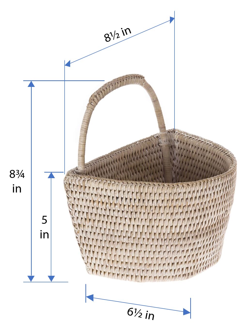 Kouboo La Jolla Rattan-Wandkorb, honigbraun, klein, Rattan und Korbweide, White Wash, S