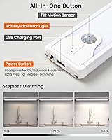 Vista 4 de Luces para debajo del gabinete de 8 pulgadas, 41 LED recargables con sensor de movimiento magnético, luz para interiores, brillo regulable de 6000