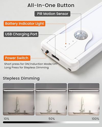 Miniatura 4 de Luces para debajo del gabinete de 8 pulgadas, 41 LED recargables con sensor de movimiento magnético, luz para interiores, brillo regulable de 6000