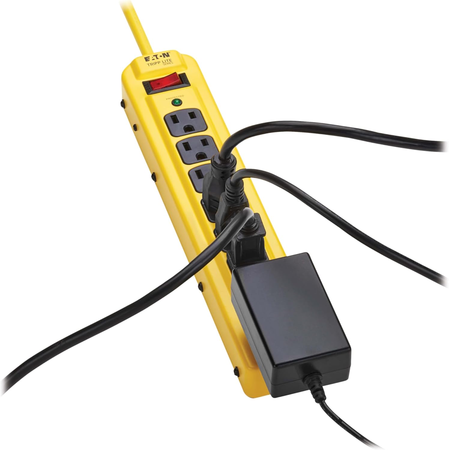 Eaton Tripp Lite Series TLM704SA Heavy Duty Power Strip with Surge Protection, 7 Outlets, 450 Joules, 4ft Cord, Yellow Metal Housing, Under Desk & Wall Mountable, Cord Wrap, Industrial Garage Shop