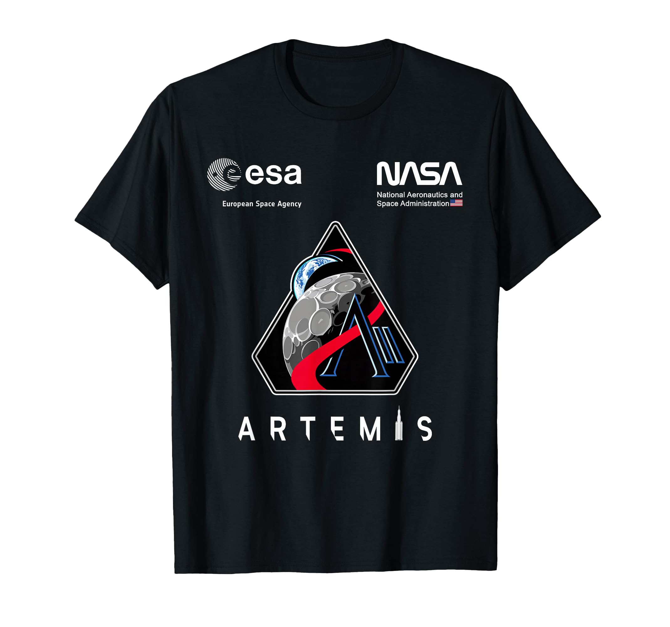 NASA Artemis II Misión Patch Worm y Esa Logo Camiseta