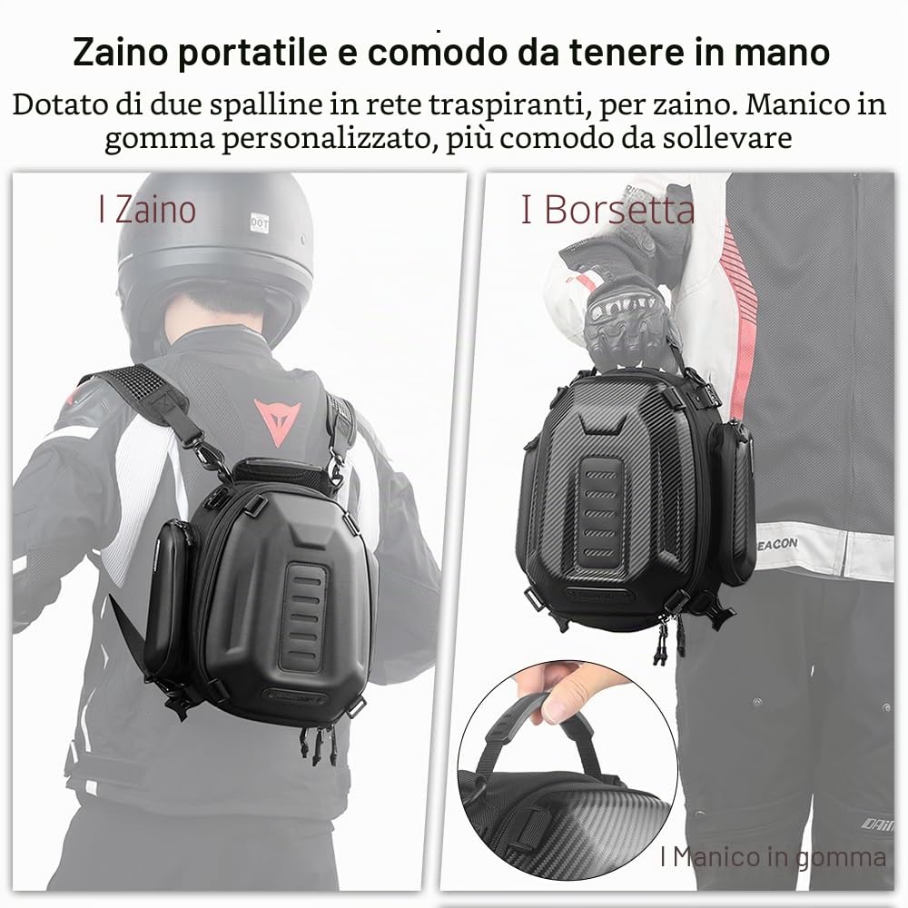 Rhinowalk Borsa portaoggetti rigida per moto, impermeabile, capacità 12-18L, espandibile