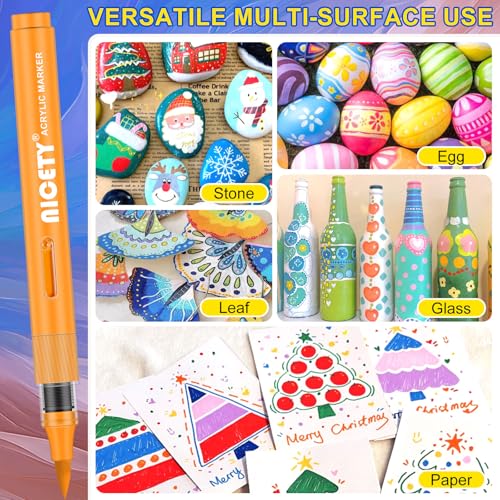 Image of NICETY 84 Colors Acrylic Paint Markers - Water-Based Brush Tip Acrylic Paint Pens with 1-5mm Flexible Tips and Automatic Ink Control for Rock Wood Glass Ceramic Fabric and Canvas