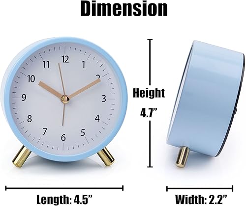 Miniatura 5 de AOLOX Reloj despertador analógico de 4.5 pulgadas para dormitorio, funciona con pilas, reloj redondo con luz de fondo, color azul