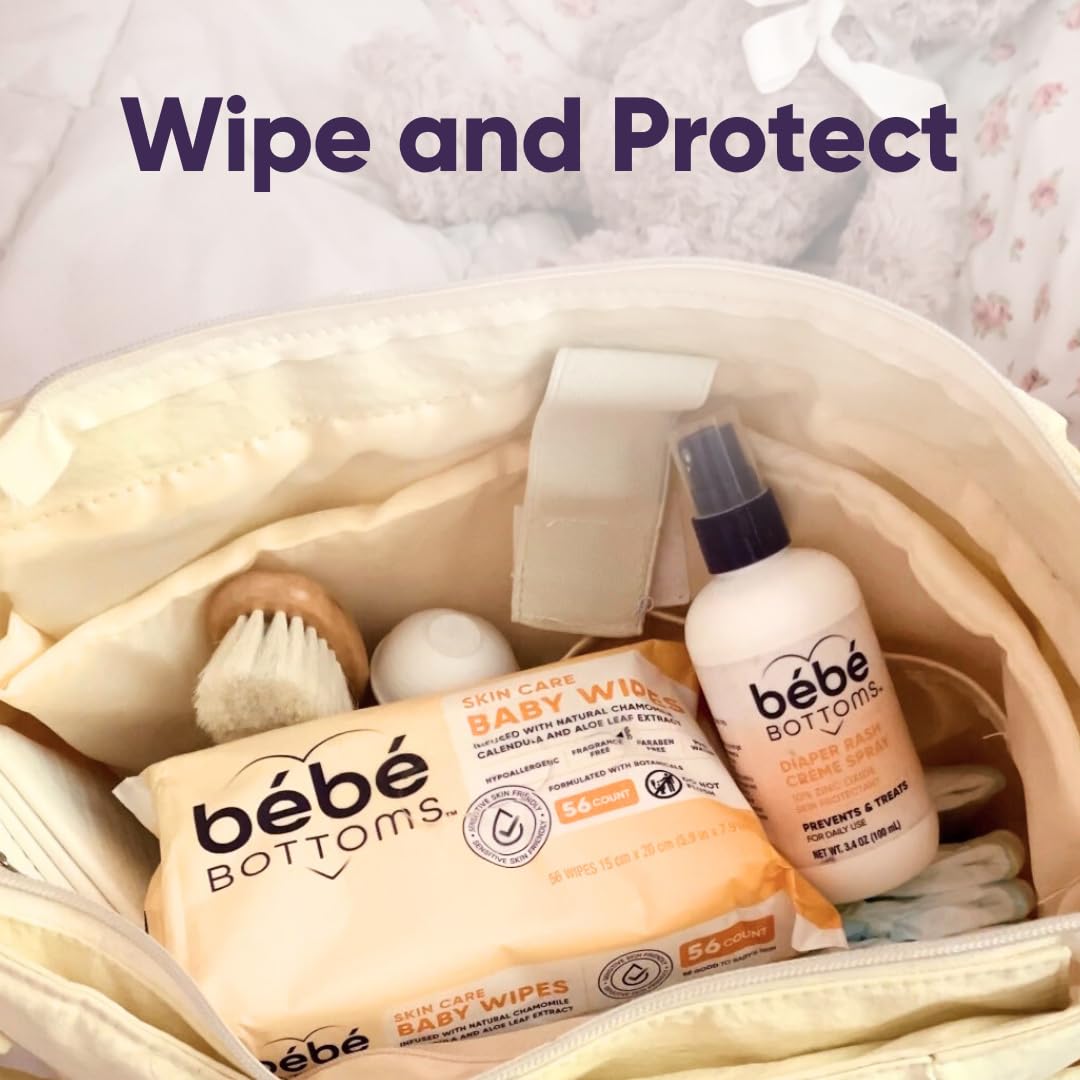 Bébé Bottoms Hypoallergenes Gesichtstuch und Baby-Feuchttücher – parfüm- und parabenfrei, empfindliche Haut – Reiseutensilien, Baby-Essentials – ideal für Familien unterwegs (56 Stück)
