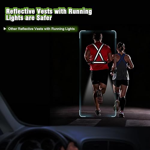 Miniatura 6 de Luz de correr con tiras reflectantes, chaleco reflectante de 360 para correr de noche, ciclismo, caminar, luz con sensor de movimiento (3 modos, haz