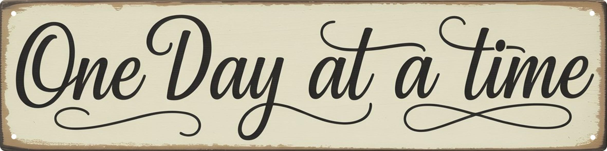 WSUPBPR One Day At Time Metal Sign 4x16in Motivational Plaque for Office Wall Decor Encouragement Gift