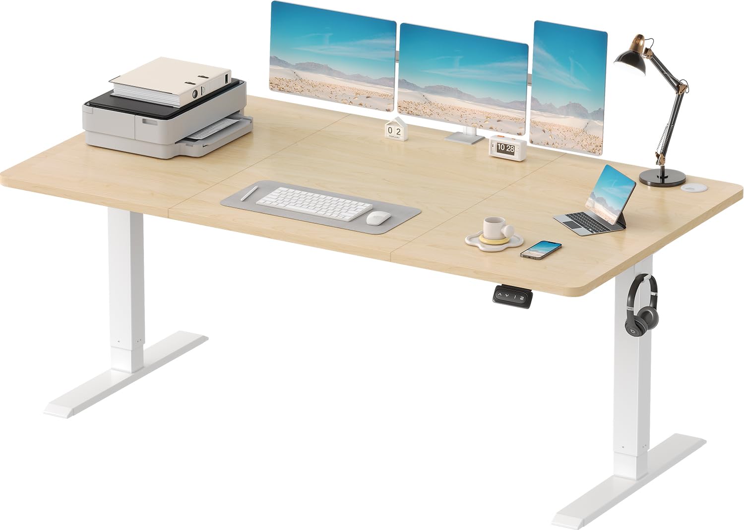 DevokoElectric Standing Desk 180x80 cm, Height Adjustable Desk Ergonomic Stand up Desk with 2 Memory Preset, Beige