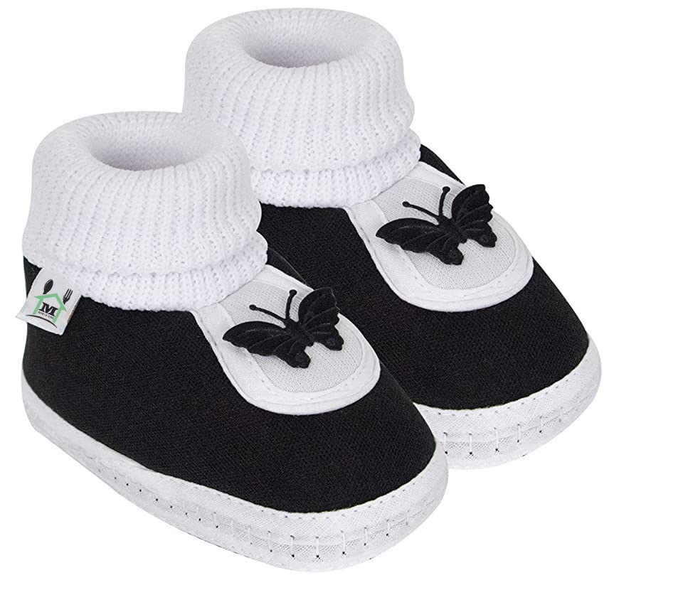 TRK IMPEX-Baby Girls and Baby Boys Ankle Length with Star and Heart Print Soft Base Booties/Shoes,Babies for All Seasons (0-12 Months) (Black Dark)