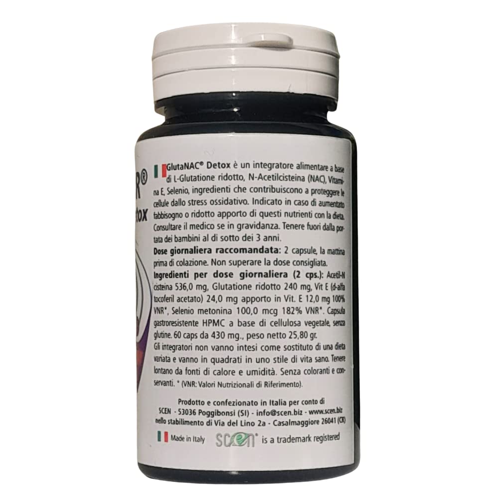 SCEN Elkopur GlutaNAC Detox – L‑Glutatione Ridotto + NAC + Vitamina E + Selenio – Capsule Gastroresistenti – Made in Italy – Confezione da 2