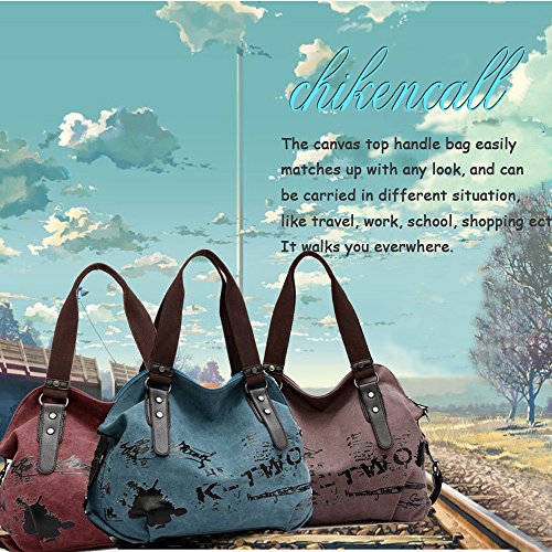 Bolso casual vintage de lienzo para mujer azul miniatura 7