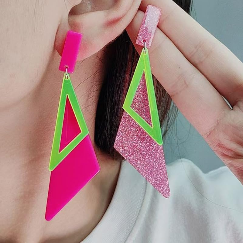 Retro 80s 90s Neon Earrings Acrylic Triangle Star Creative Exaggerated Fluorescent Earrings for Women's Party Jewelry Gifts - Image 3