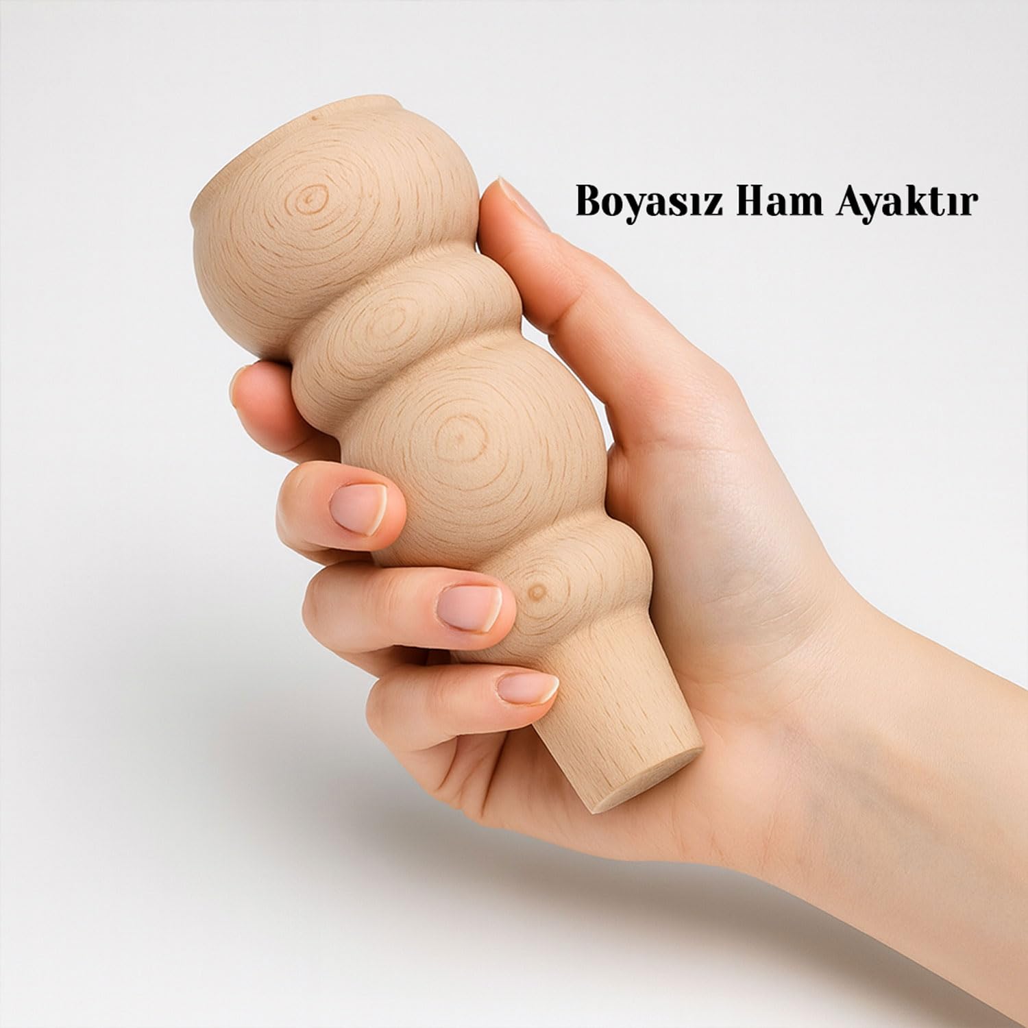 Bohem 17 cm Boyasız Ham Doğal Ahşap Ayak Silindir Mobilya Koltuk Kanepe Ayağı Metal Aparat Dahil