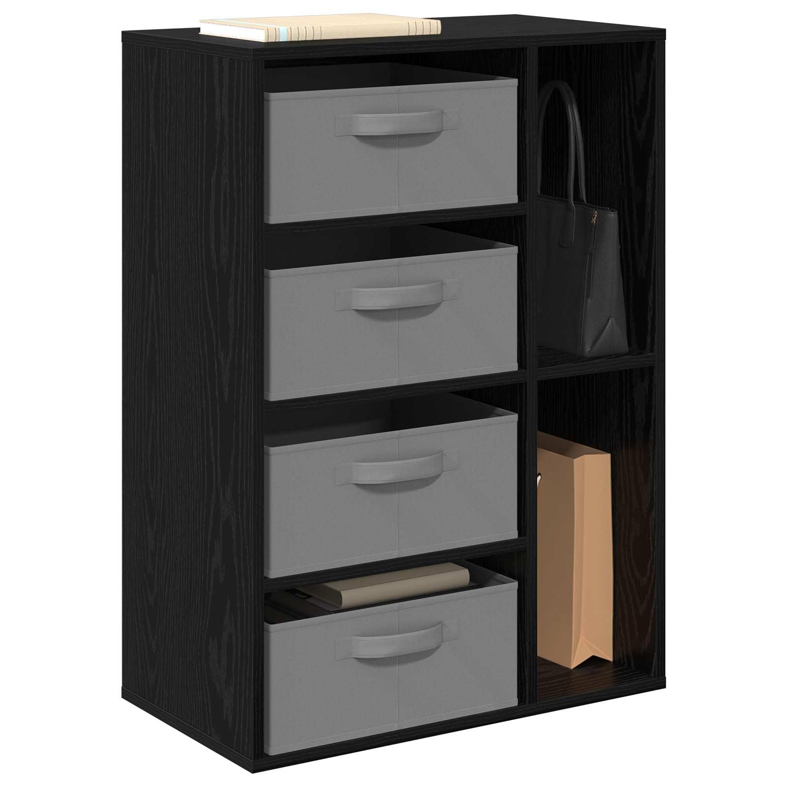 Credenza in rovere nero, 60 x 33,5 x 84 cm | Legno di ingegneria durevole, ripiani spaziosi, maniglie incassate, mobili multiuso soggiorno o sala da pranzo