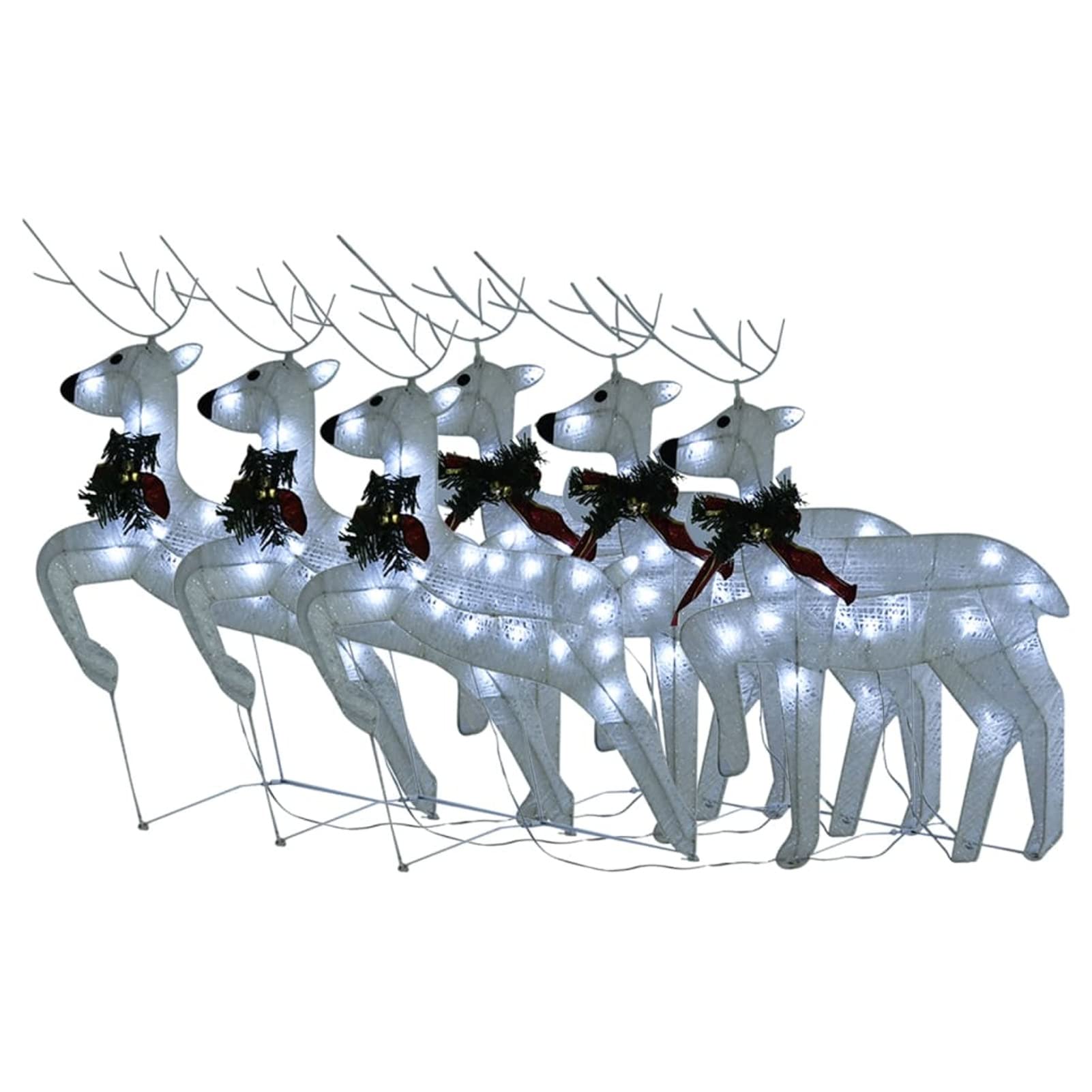 ZEYUAN Renos de Navidad 6 Unidades 120 LED Blanco, Figuras LED, Decoracion Navidad Exterior, Figura Luz Navidad, Reno Luminoso Exterior, Navidad Exterior Figuras