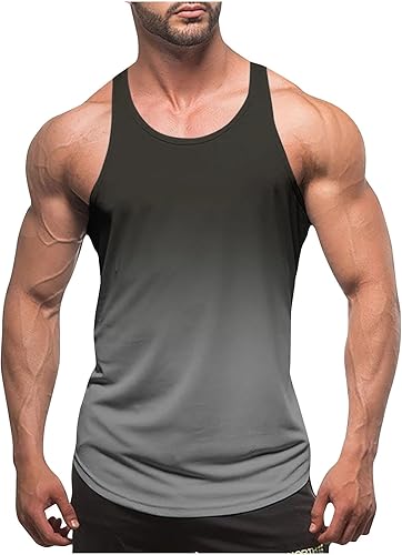 Black Mens Gradient Slimming Tunics Vests Crew Neck Backless Vest Tops for Mens 