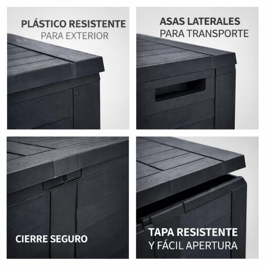Acomoda Textil - Baul de Almacenaje Exterior 160 Litros 75x44x53 cm con Asas Laterales y Tapa Superior. Arcon de Exterior para Cojines, Herramientas, Accesorios para Terraza Patio o Jardín