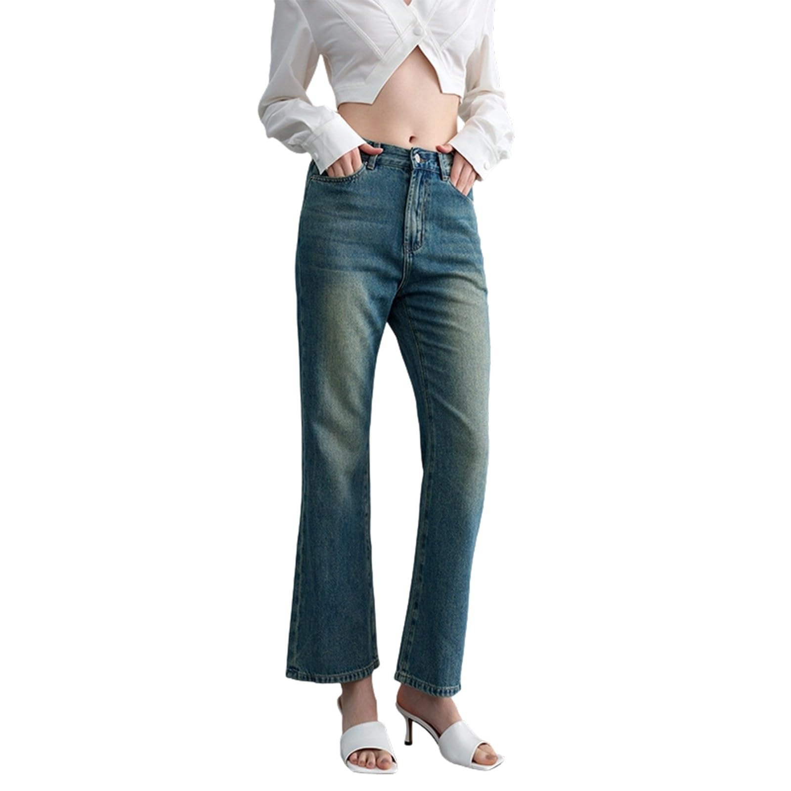 Jeans da donna Flared nero, in denim, pantaloni cargo Baggy Y2K, per il tempo libero, con tasche a vita alta, Y2K, per adolescenti, ragazze, da lavoro, stile bootcut