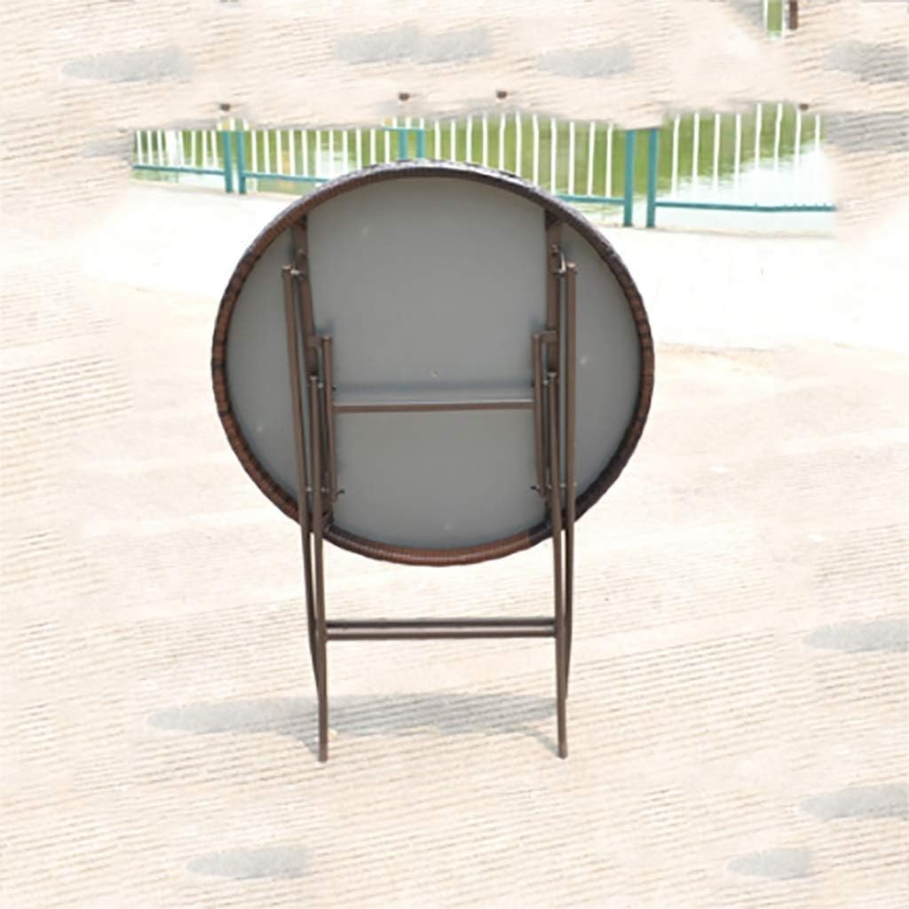 Guo shop Iron Art Round Folding Table Coffee Table, 70cm Outdoor Rattan Wicker Metal Folding Table Patio Porch Bistro Dining Table， (Color : Chair): Furniture & Decor