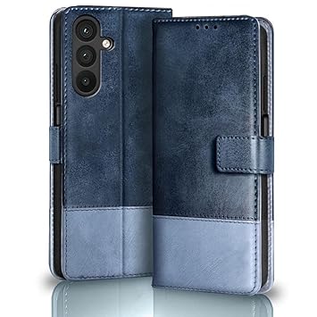 TheGiftKart Flip Back Cover Case for Samsung Galaxy M35 5G | Dual-Color Leather Finish | Inbuilt Stand & Pockets | Wallet Style Flip Back Case Cover for Samsung M35 5G (Faux Leather, Blue & Sky) - image, photos