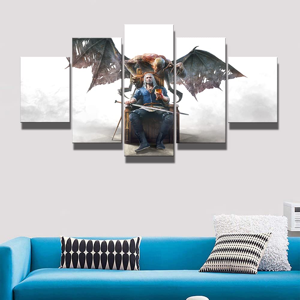 Juego de 5 carteles e impresiones de The Witcher con 3 carteles de sangre y vino, pinturas en lienzo, decoración de pared, cuadros para el hogar, enmarcados listos para colgar (enmarcados, L)