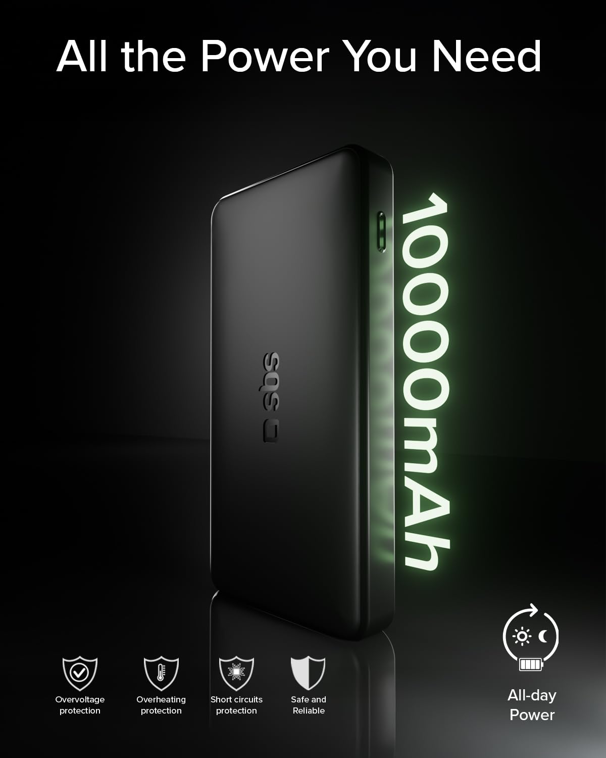 SBS PowerBank 10K FAST, 10000mAh, 22.5W Power Delivery (PD 3.0 PPS), Power Bank z Szybkim ładowaniem, ładowanie LED, USB-C, USB-A, Przenośna ładowarka Podróżna, Kompaktowy Design, Czarny