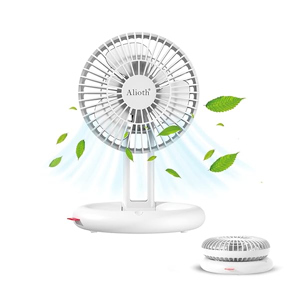 Alioth Foldable Personal Fan, 1800mAh Rechargeable Battery Powered Portable Fan, Desk Quiet Fan Adjustable 3 Speeds for Home Office Outdoor (White)