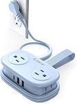 Bande de transport, ORICO 4 Sorties 3 USB Ports (1 USB C) avec 4FT Corde de raccordement courte enveloppée Small Power Strip, Compact pour Hotel Travel Essentials Cruise Approved-AP3