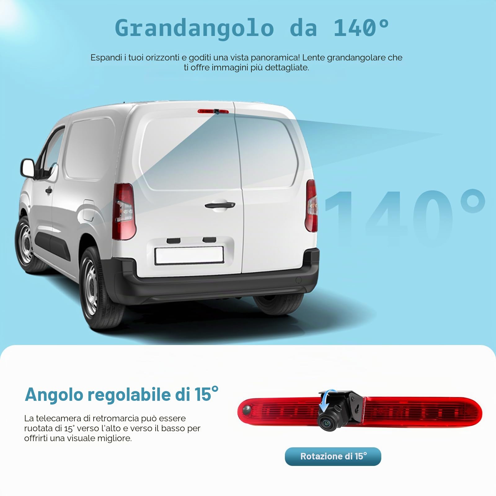 Telecamera retromarcia IP67 impermeabile Visione notturna 12V | Custodia in metallo IP67 impermeabile Visione notturna 12V Installazione semplice, immagine chiara per Peugeot Partner