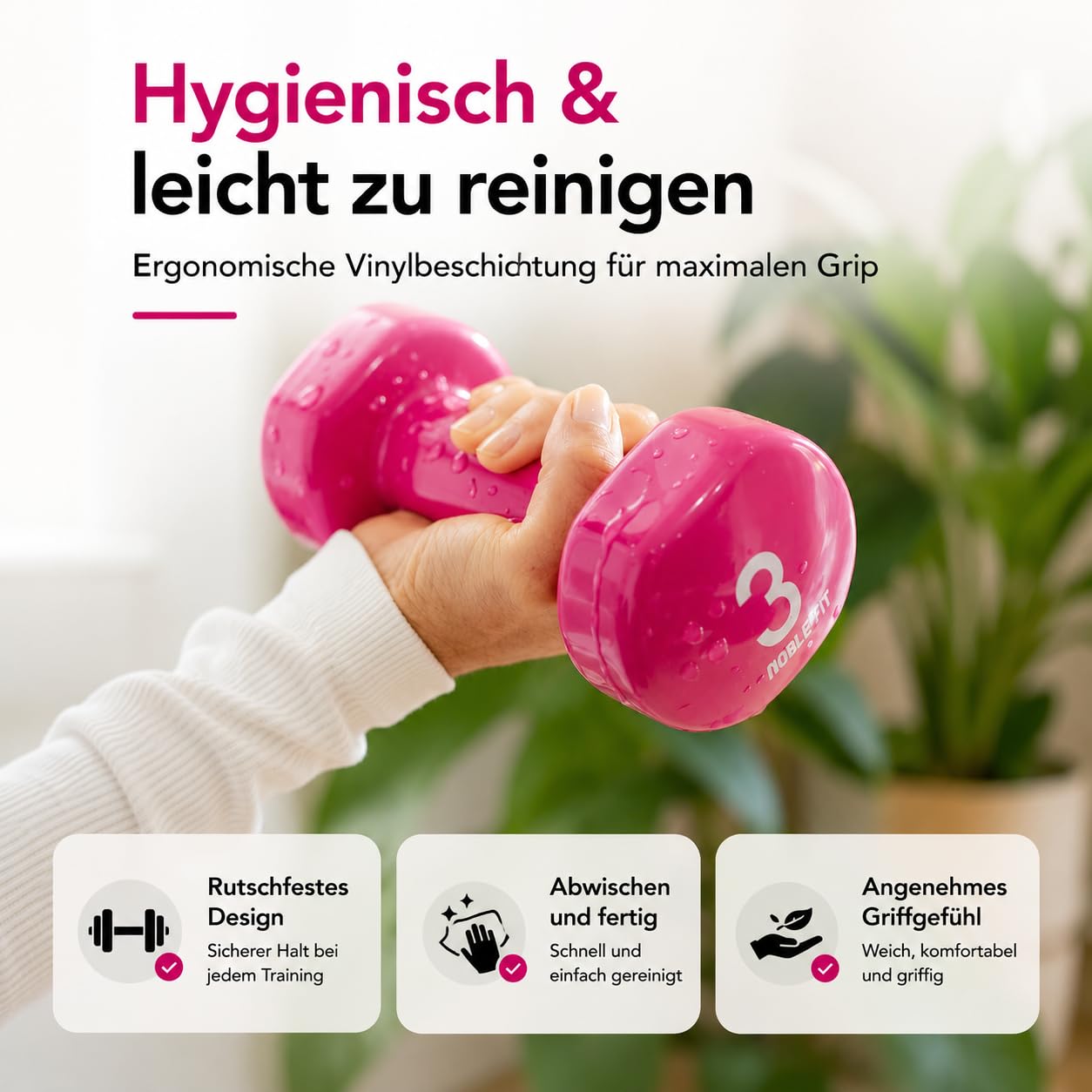 Kurzhantel Set 12 kg mit Ständer – Hantelset für Damen & Anfänger – 2x1 kg 2x2 kg 2x3 kg – rutschfeste Vinyl Hanteln – Fitness Zuhause Home Workout inkl. 60 Min. Trainingsvideo