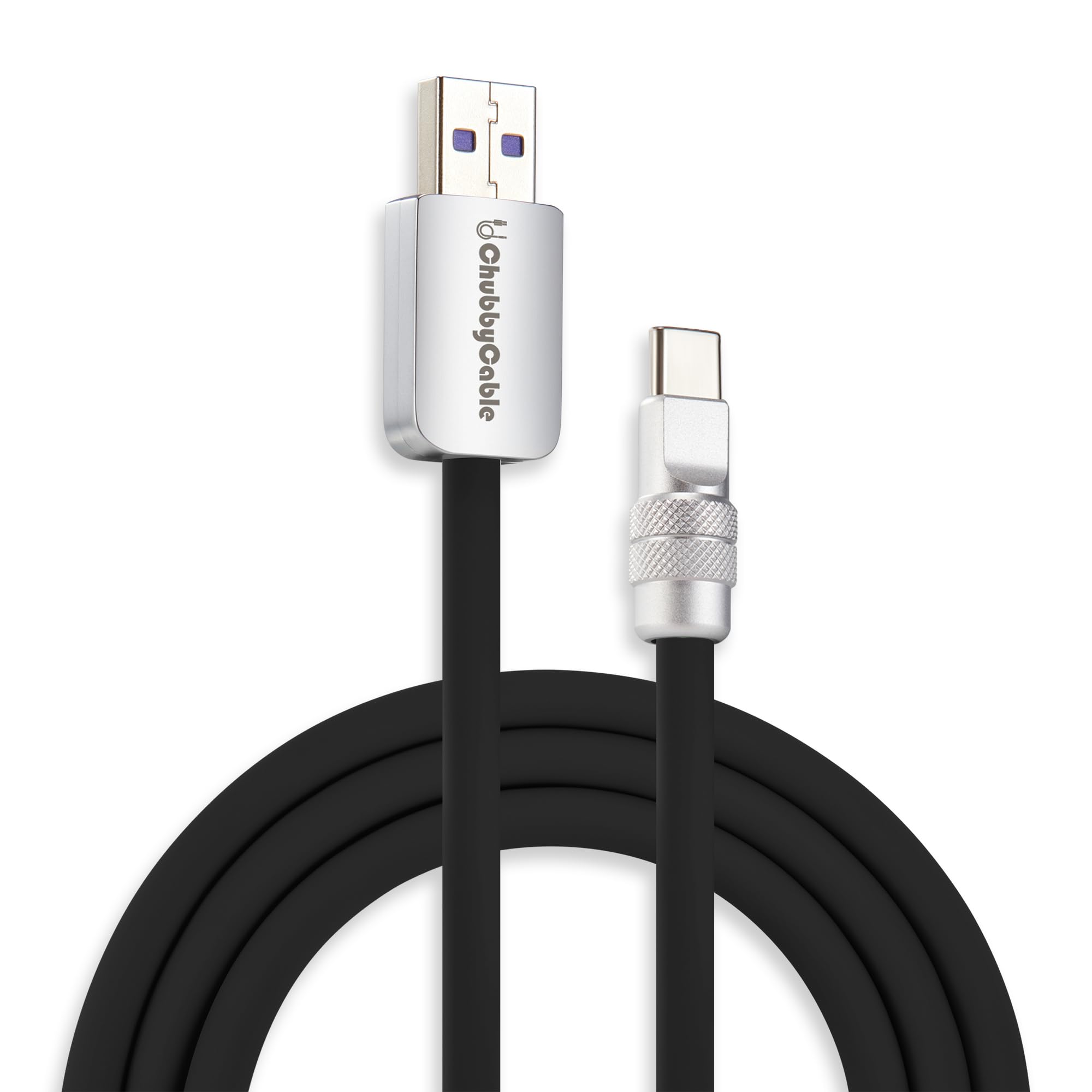 chubbycable Chubby - Cable USB C 2.0 de 120 W de carga rápida de silicona suave y duradero, cable de carga extra grueso compatible con iPhone 17-15 Series iPad, negro, USB-A a tipo C, 13.1 pies