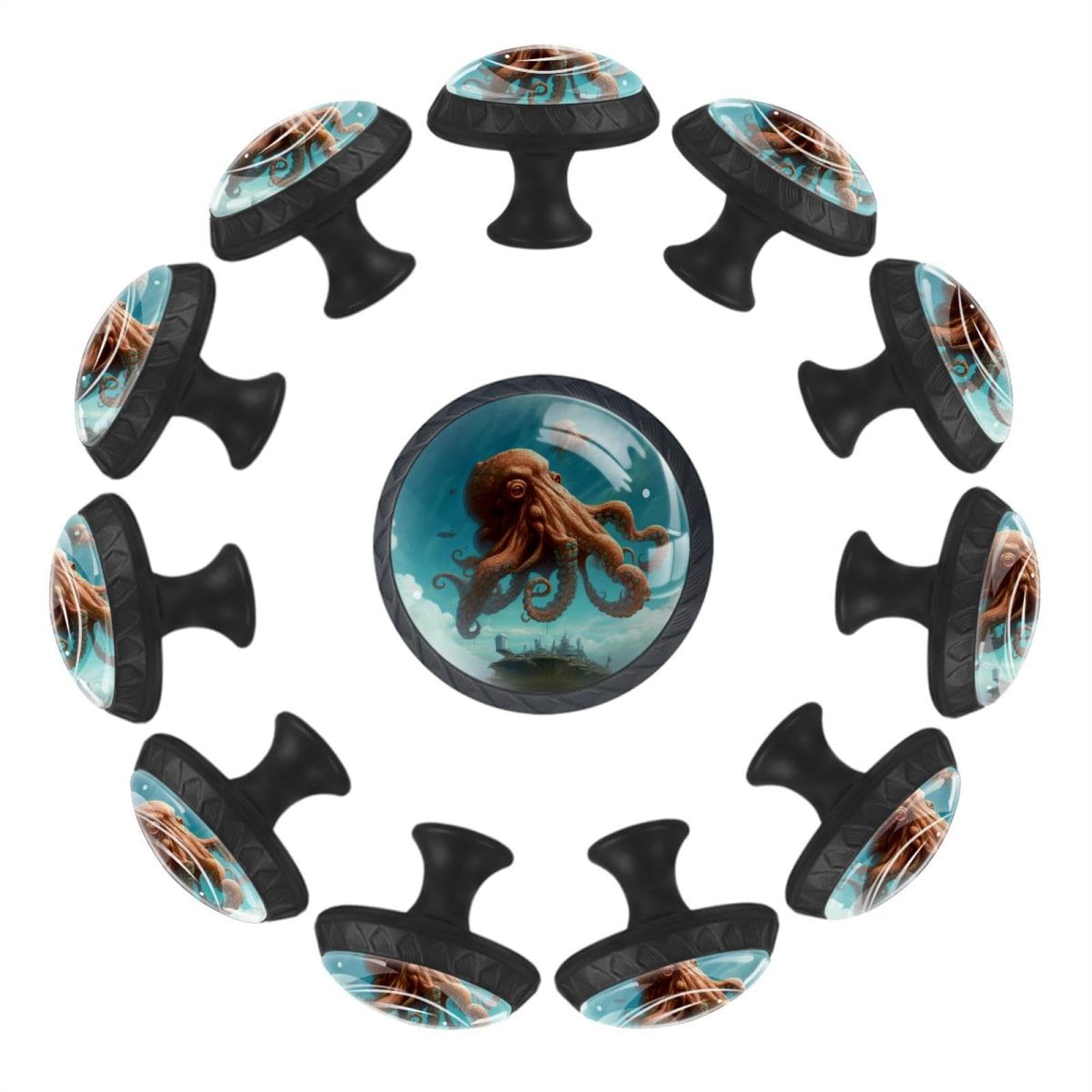 Boutons de tiroir en verre transparent motif pieuvre x12 pour meuble