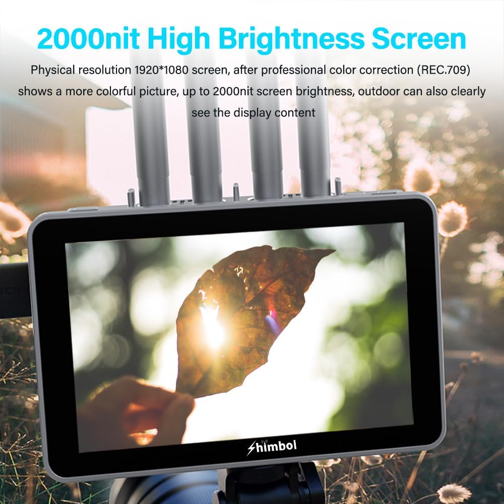 Shimbol ZO600MS Camera Monitor Dual-Band 1000FT 5.5 inch Touchscreen 3D Lut HDMI 3G-SDI feelworld Monitor Wireless Recording Low Latency 2000nit Digital Camera HDR Video Recording and Playback