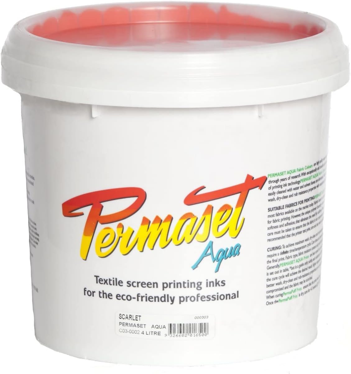 Permaset Aqua Standard 1 Litre Scarlet - Screen Printing Ink for Fabric - Ideal Screen Printing Kit for Home Office, Starter Kit, Fabric Paint, Screen Printer and Other Fabric Ink
