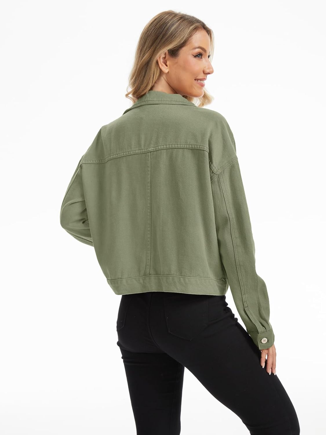 Metietila Womens Cropped Denim Jacket Oversized Button Down Jean Jacket Shacket Trucker Coat with Multi Pockets - Image 4